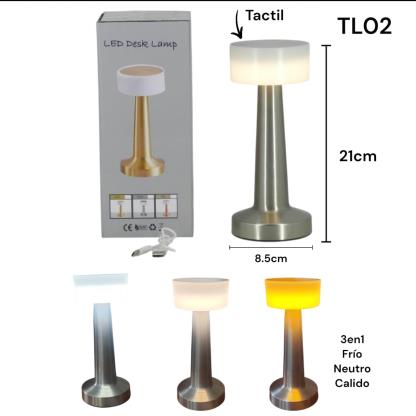LAMPARA DE MESA TACTIL RECAR 3MODOS TL02 PLATEADA