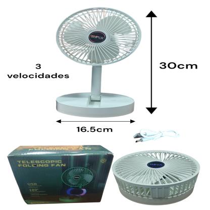 VENTILADOR PLEGABLE 30CM RECARG 3INTENS USB 805