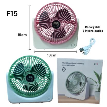 VENTILADOR RECARGABLE USB 18X19CM F15