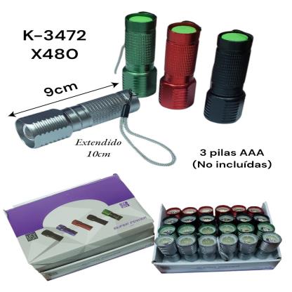 LINTERNA METAL ZOOM 1LED 3XAAA COLORES K-3472