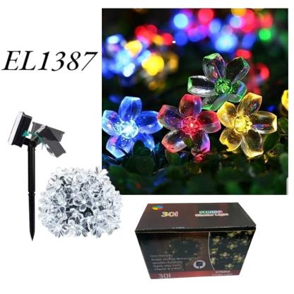 LUZ SOLAR 30 FLORES MULTCOLOR EL1387 CABLE VERDE