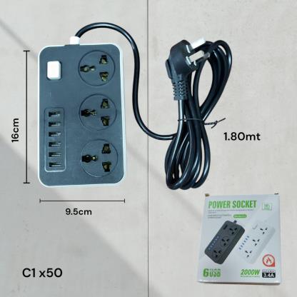ALARGUE 2MTS 3ENTRADAS +6 USB EN CAJA C1