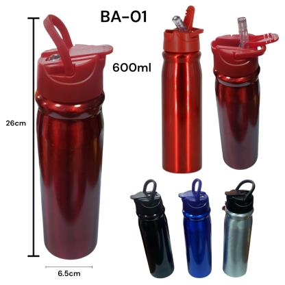 BOTELLA METALICA C PICO 600ML COLORES BA-01