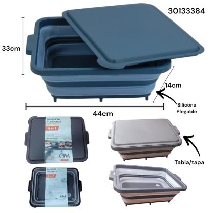 TUPPER PLEGABLE SILICONA + TAPA BANDEJA 4EN1