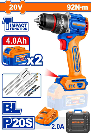 TALADRO DE IMPACTO INALÁM. BRUSHLESS 20V 92 NM + C