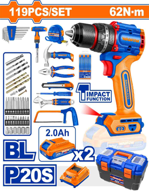 Combo Taladro Percutor Inalambrico 62 mm + 118 PZS