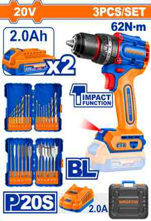 Taladro de Impacto Inalambrico Bruschless 20v + ca